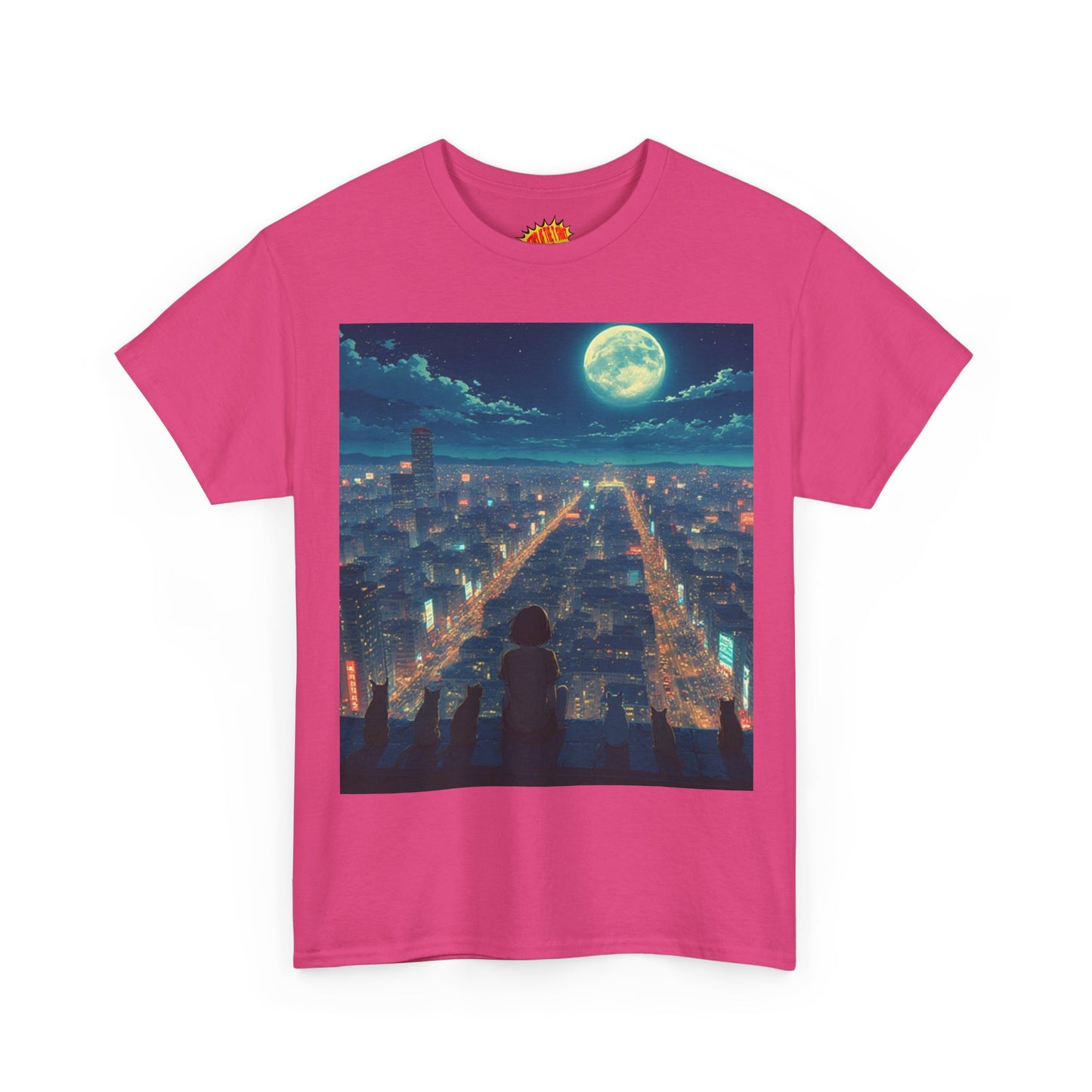Anime City Full Moon Scene w/Girl & Cats T-Shirt *Multiple Colors*