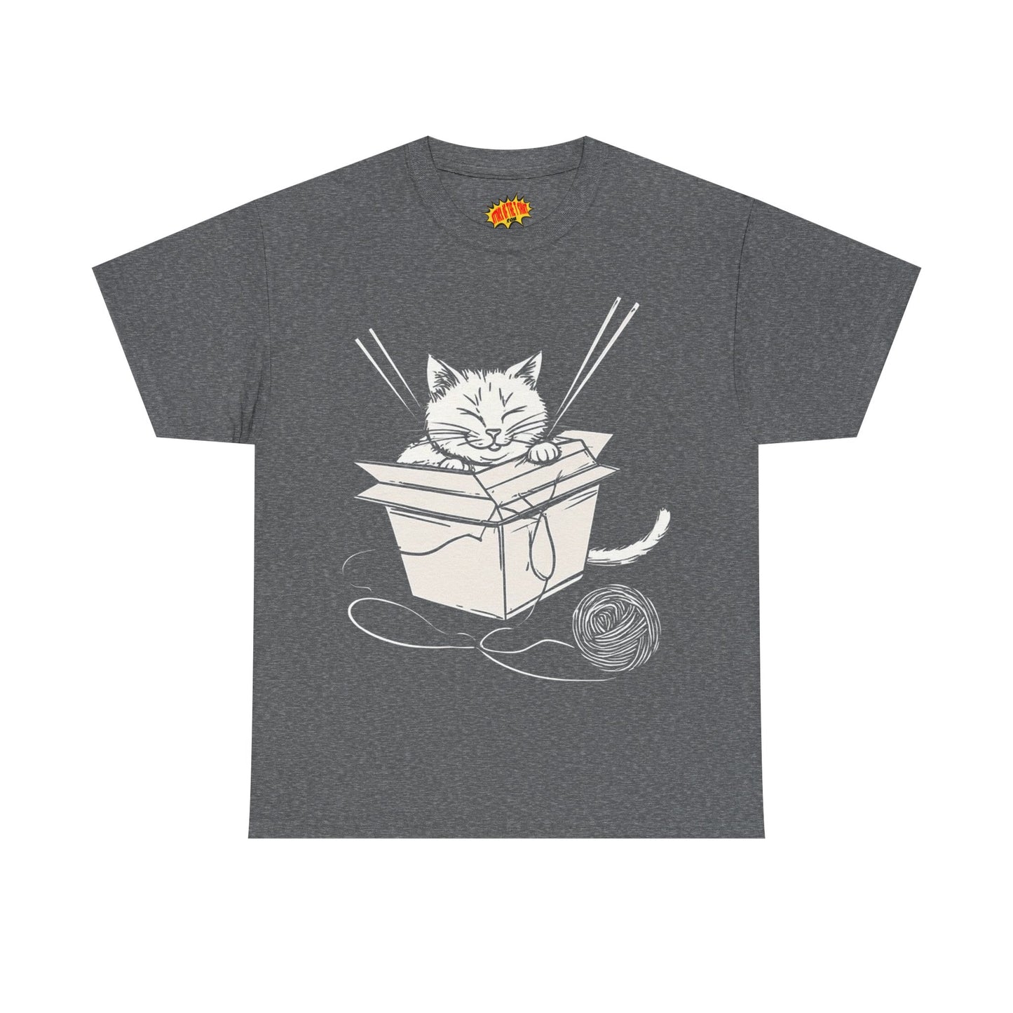 Cat w/Box + Yarn Ball Art Drawing Tee Shirt *Multiple Colors*
