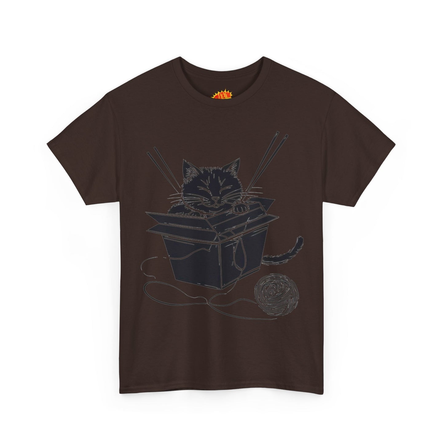 Black Cat w/Box + Yarn Ball Art Drawing Tee Shirt *Multiple Colors*