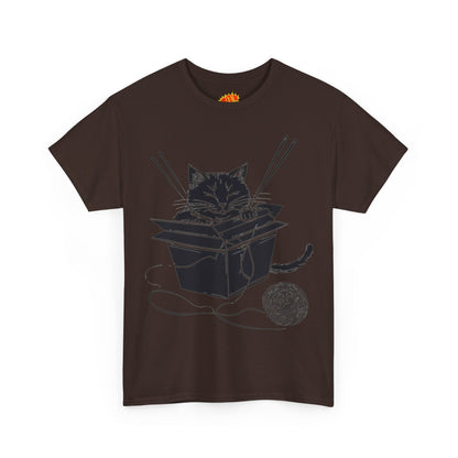 Black Cat w/Box + Yarn Ball Art Drawing Tee Shirt