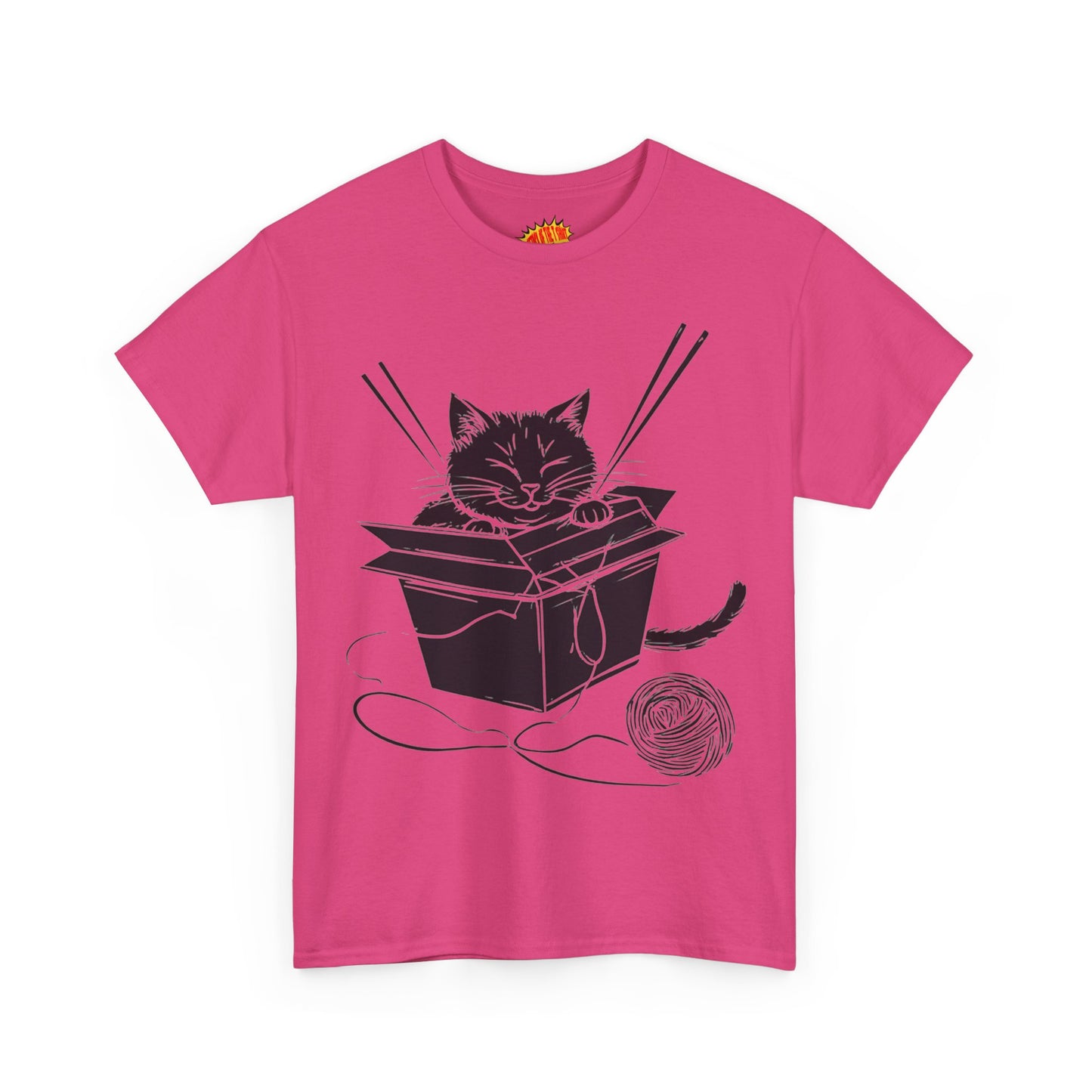 Black Cat w/Box + Yarn Ball Art Drawing Tee Shirt *Multiple Colors*