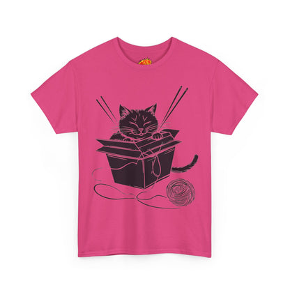Black Cat w/Box + Yarn Ball Art Drawing Tee Shirt