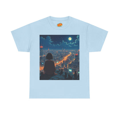 Neon City Anime Night Scene w/Girl & Cats T-Shirt