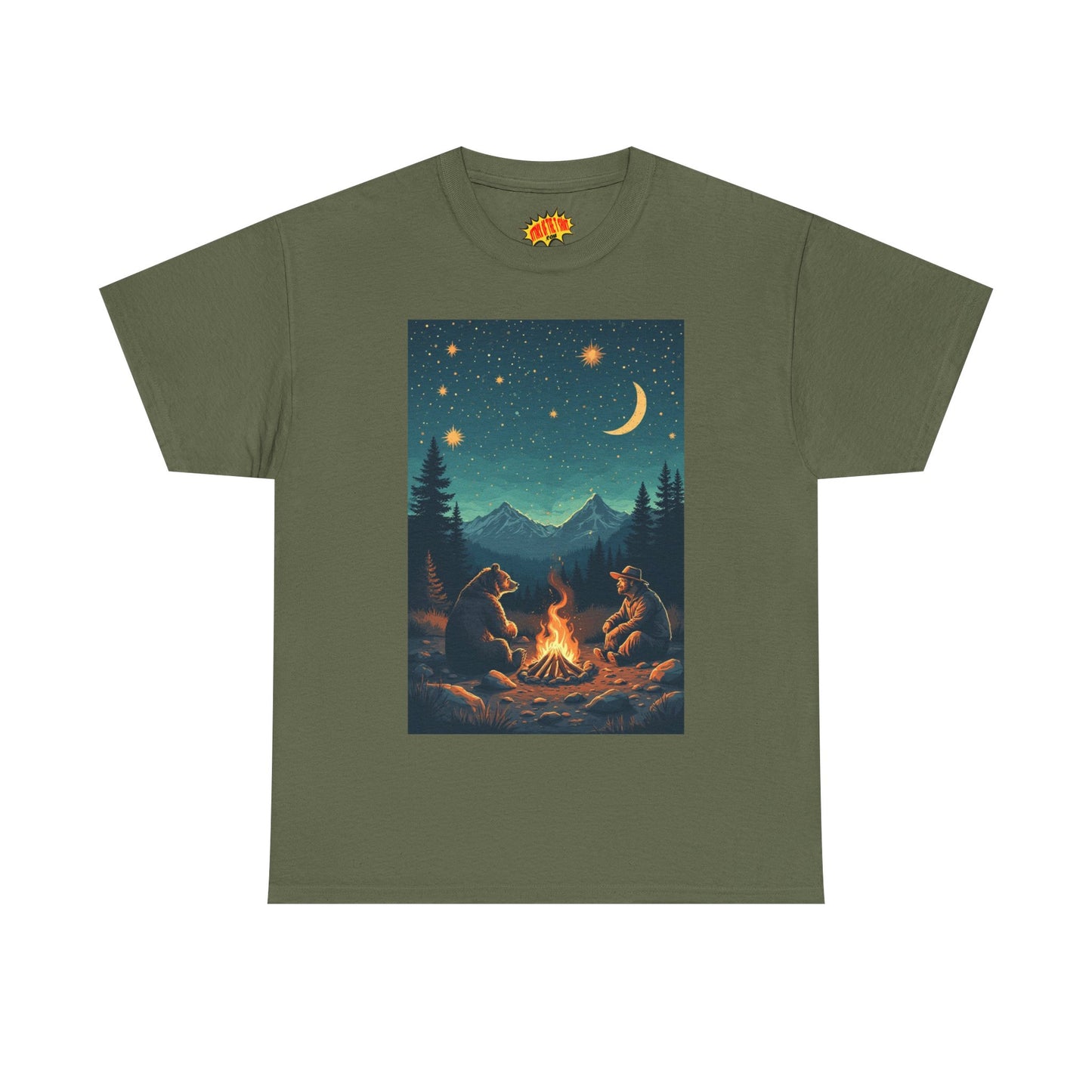 Mountain Man w/Bear Campfire Night Scene T-Shirt *Multiple Colors*