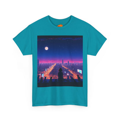 Anime City Full Moon Scene w/Girl & Cats T-Shirt