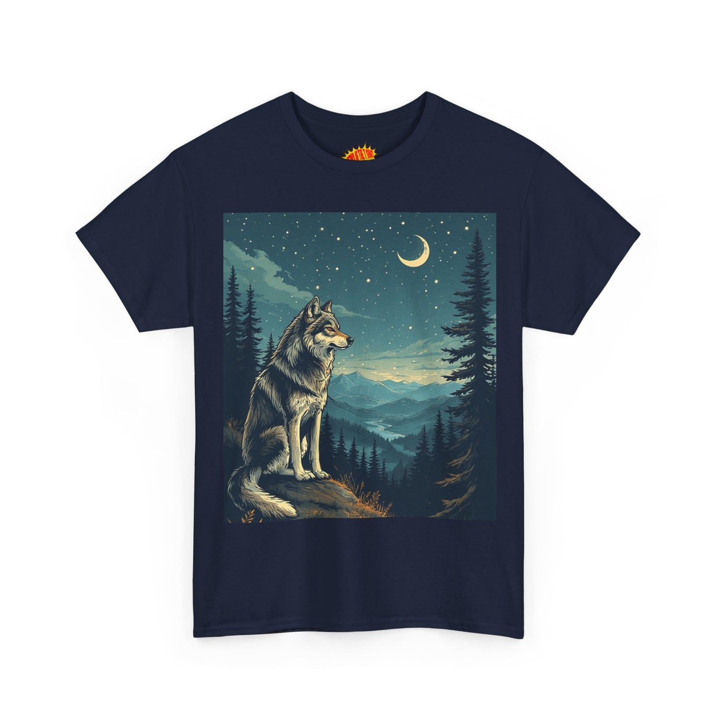 Wolf with Sliver Moon Scene T-Shirt *Multiple Colors*