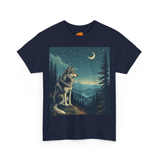 Wolf with Sliver Moon Scene T-Shirt *Multiple Colors*