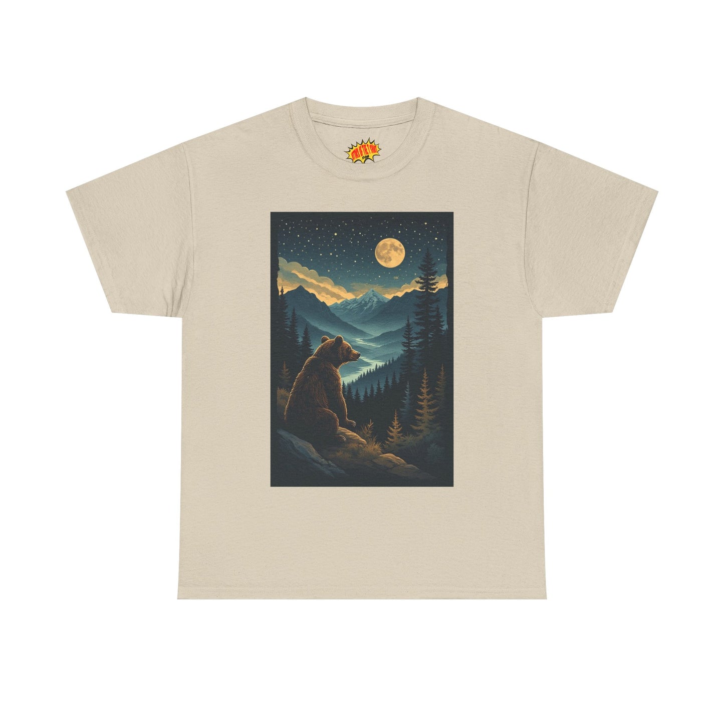 Sitting Grizzly Bear Full Moon Scene T-Shirt *Multiple Colors*