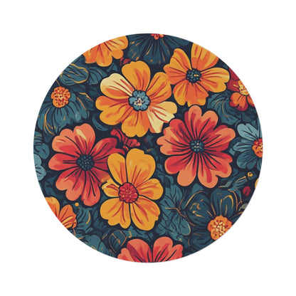 Retro Flower Pattern 60's/70's Style Area Rug - 60in Diameter Round Rug 6