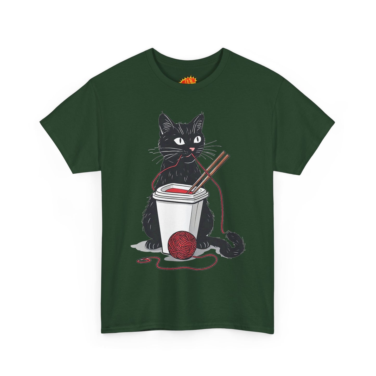 Black Cat w/Noodles + Yarn Ball Art Drawing Tee Shirt *Multiple Colors*