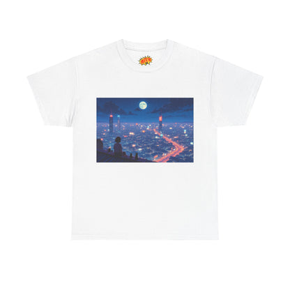 Anime Neon City Full Moon Scene w/Girl & Cats T-Shirt