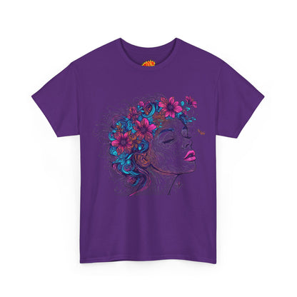 Multicolor Line Drawing Human Flower Graphic Art Tee Shirt