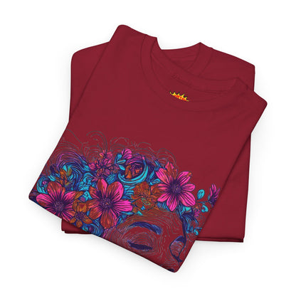 Multicolor Line Drawing Human Flower Graphic Art Tee Shirt