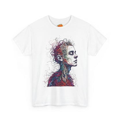 Multicolor Line Drawing Human Graphic Art Tee Shirt