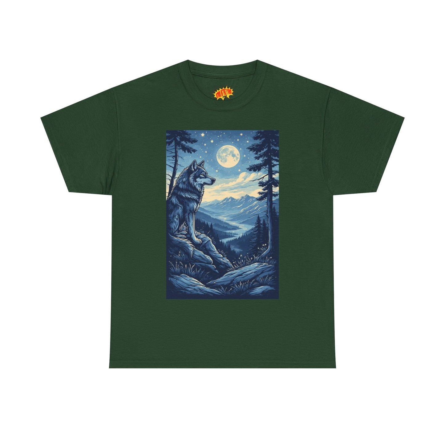 Blue Wolf with Full Moon Scene T-Shirt *Multiple Colors*