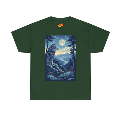 Blue Wolf with Full Moon Scene T-Shirt