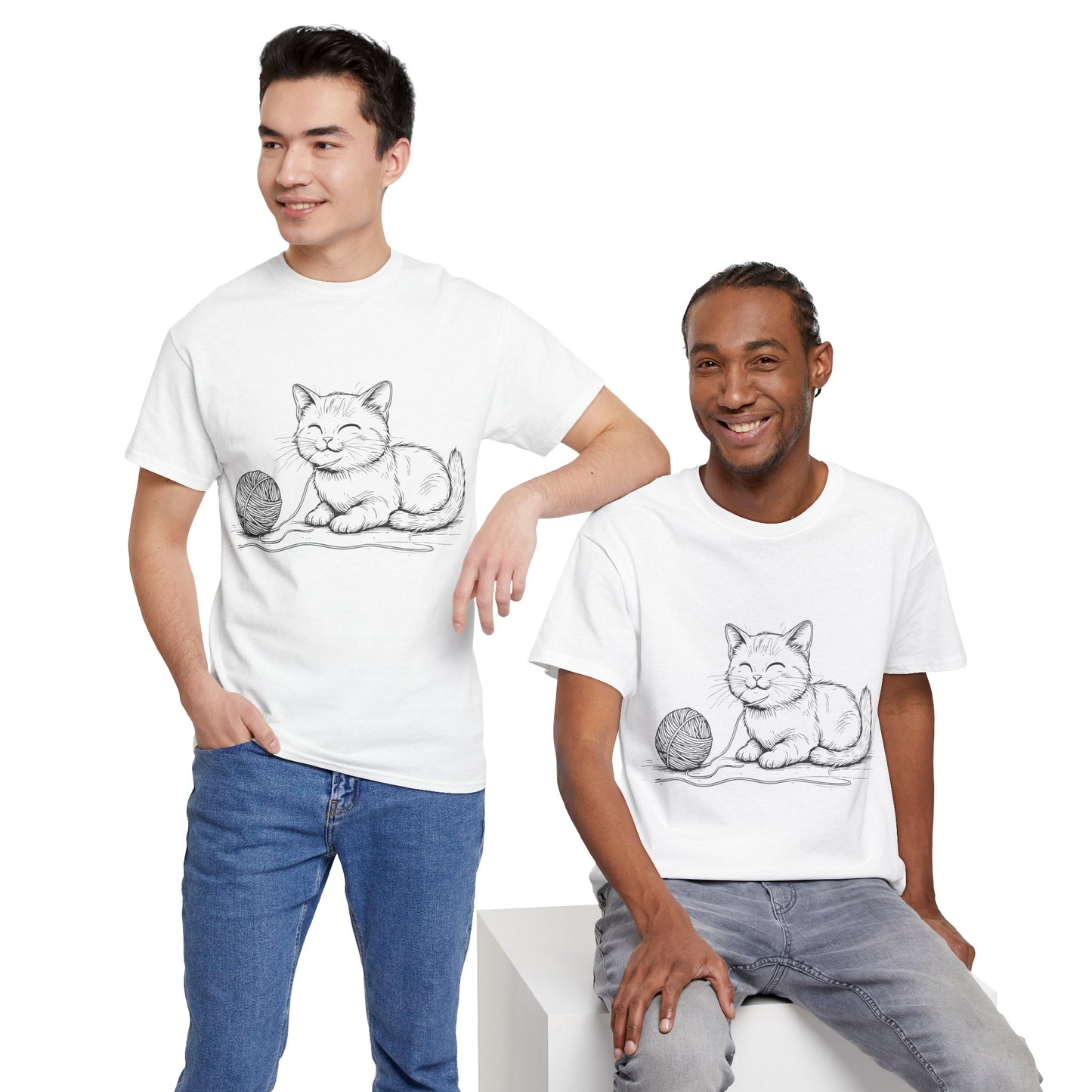Cat w/Yarn Ball Line Drawing Tee Shirt *Multiple Colors*