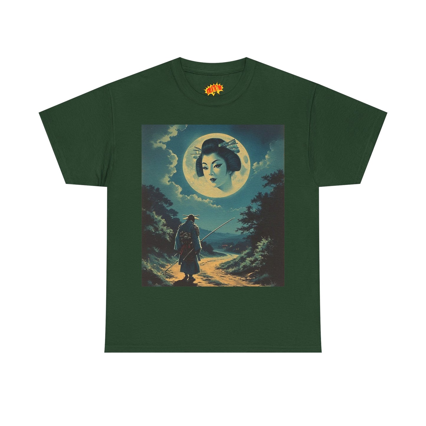 Travelling Samurai w/Full Moon Geisha Woman T-Shirt *Multiple Colors*