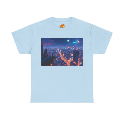 Nighttime Neon Anime Cityscape w/Cats T-Shirt