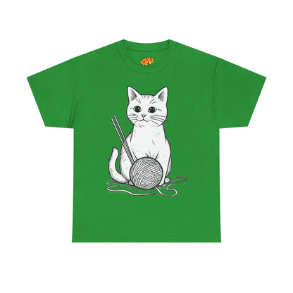 White Cat w/Yarn Ball Art Tee Shirt