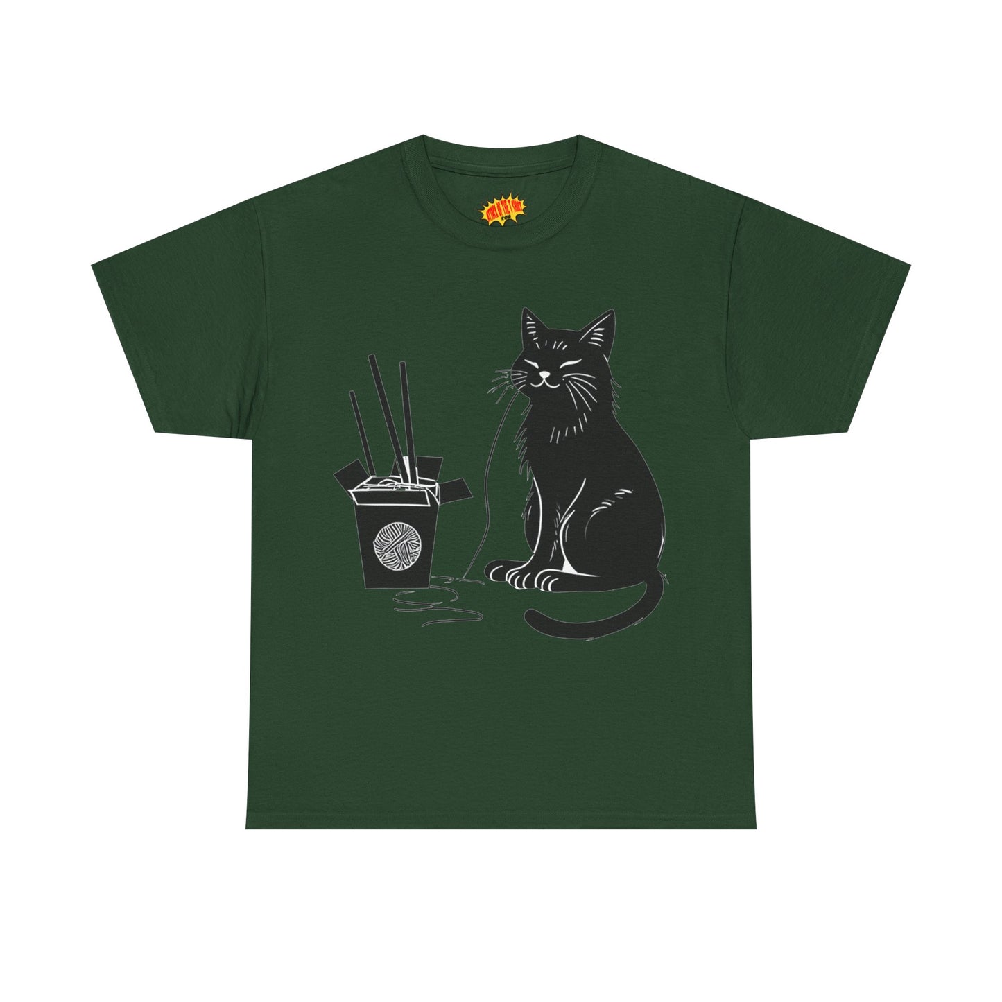 Black Cat w/Takeout Yarn Art Tee Shirt *Multiple Colors*