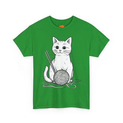White Cat w/Yarn Ball Art Tee Shirt