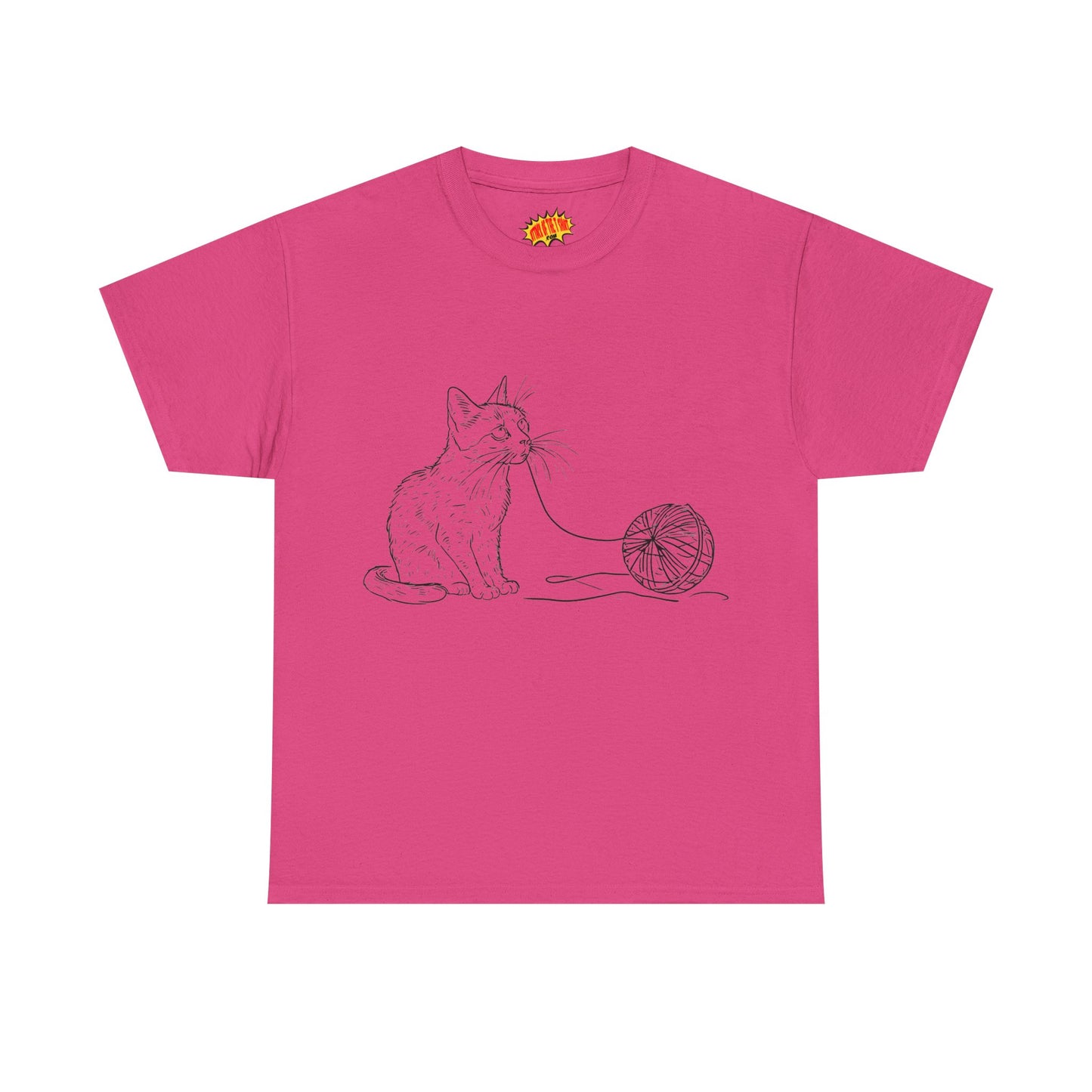 Cat w/Yarn Line Drawing Art Tee Shirt *Multiple Colors*