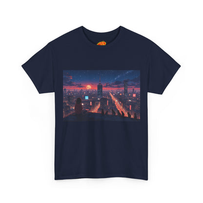 Anime Style City Sunset Scene w/Girl & Cats T-Shirt