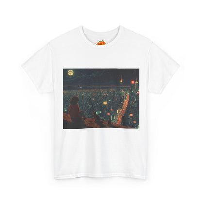 Anime Nighttime Cityscape w/Cats T-Shirt