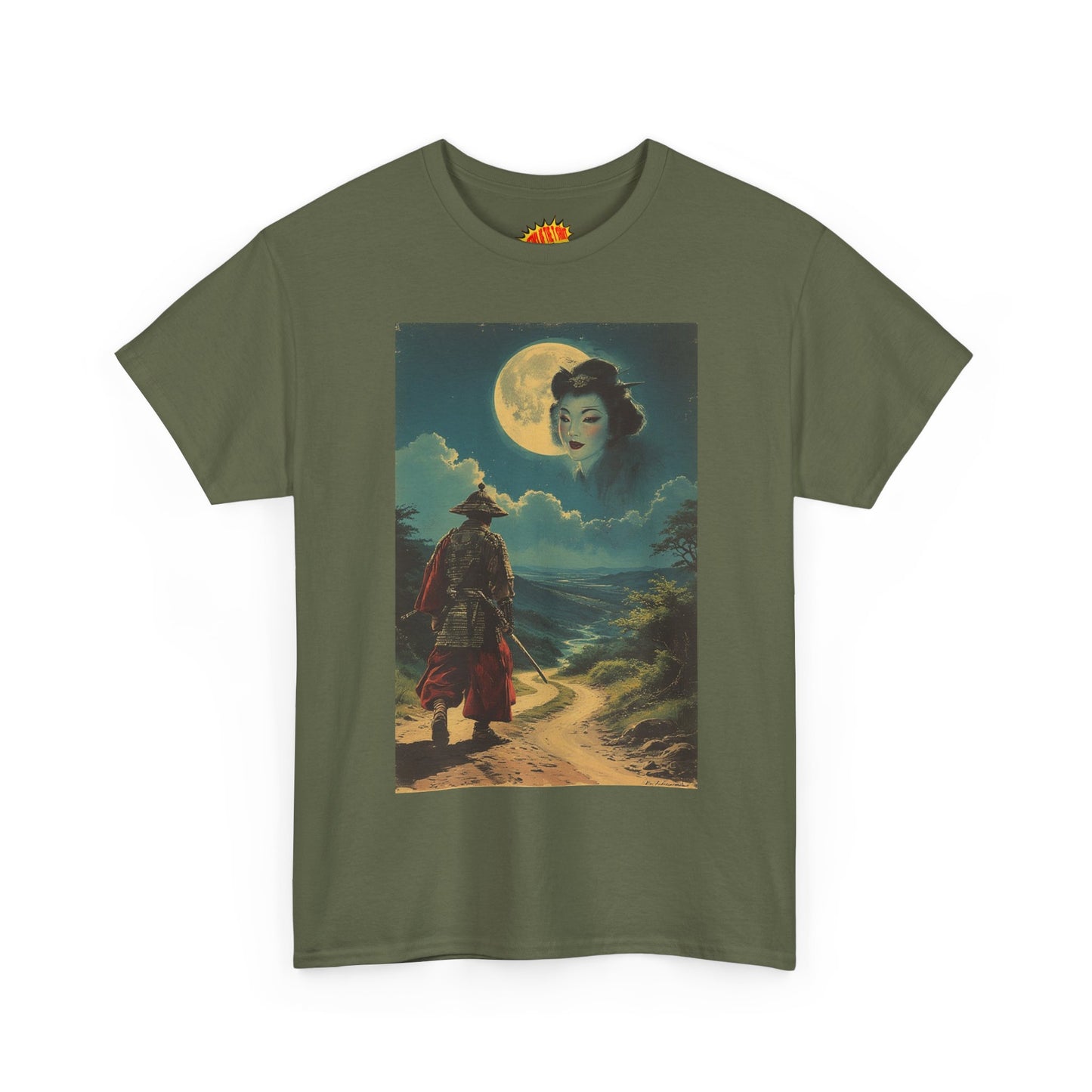 Samurai w/Full Moon Sky Geisha T-Shirt *Multiple Colors*