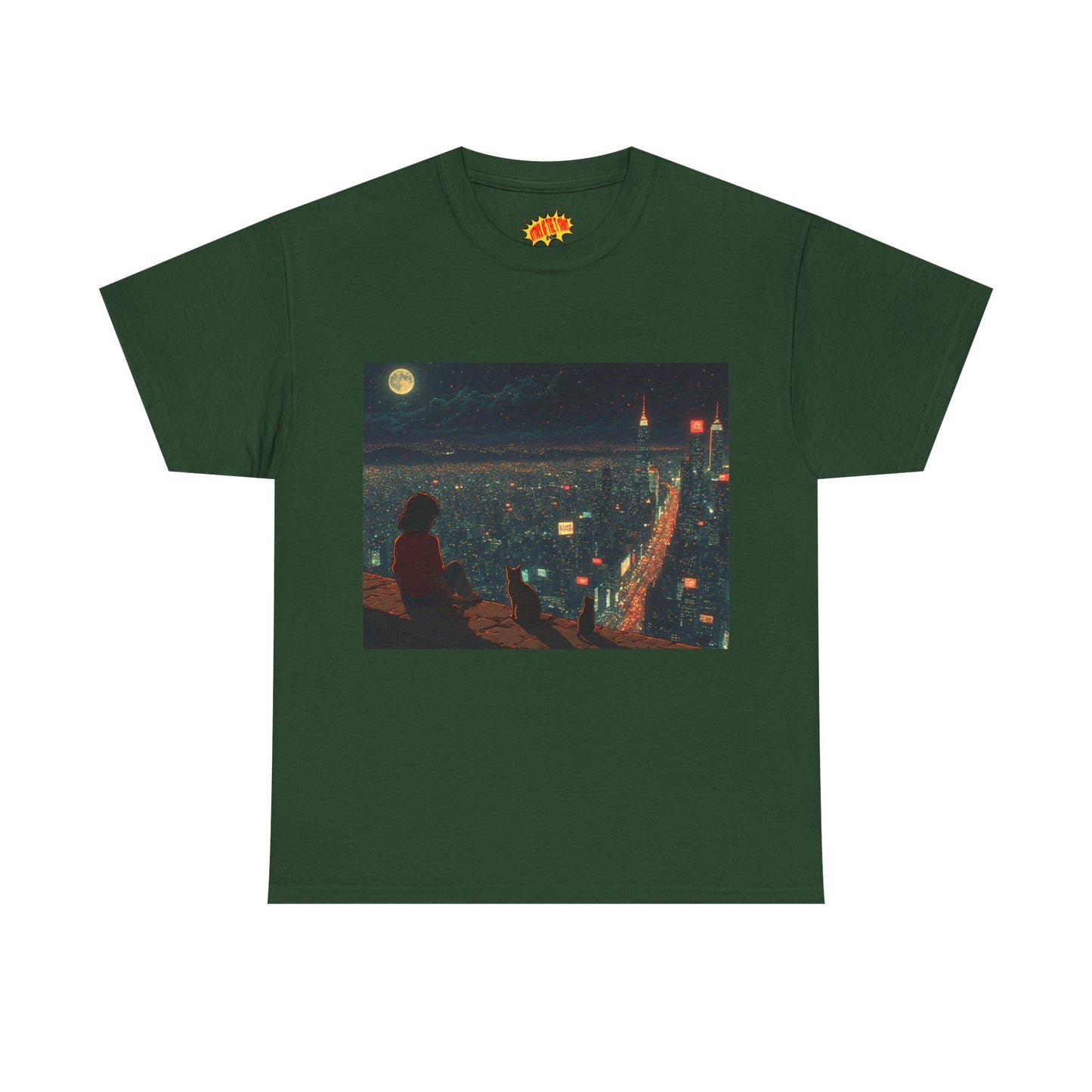 Anime Nighttime Cityscape w/Cats T-Shirt *Multiple Colors*