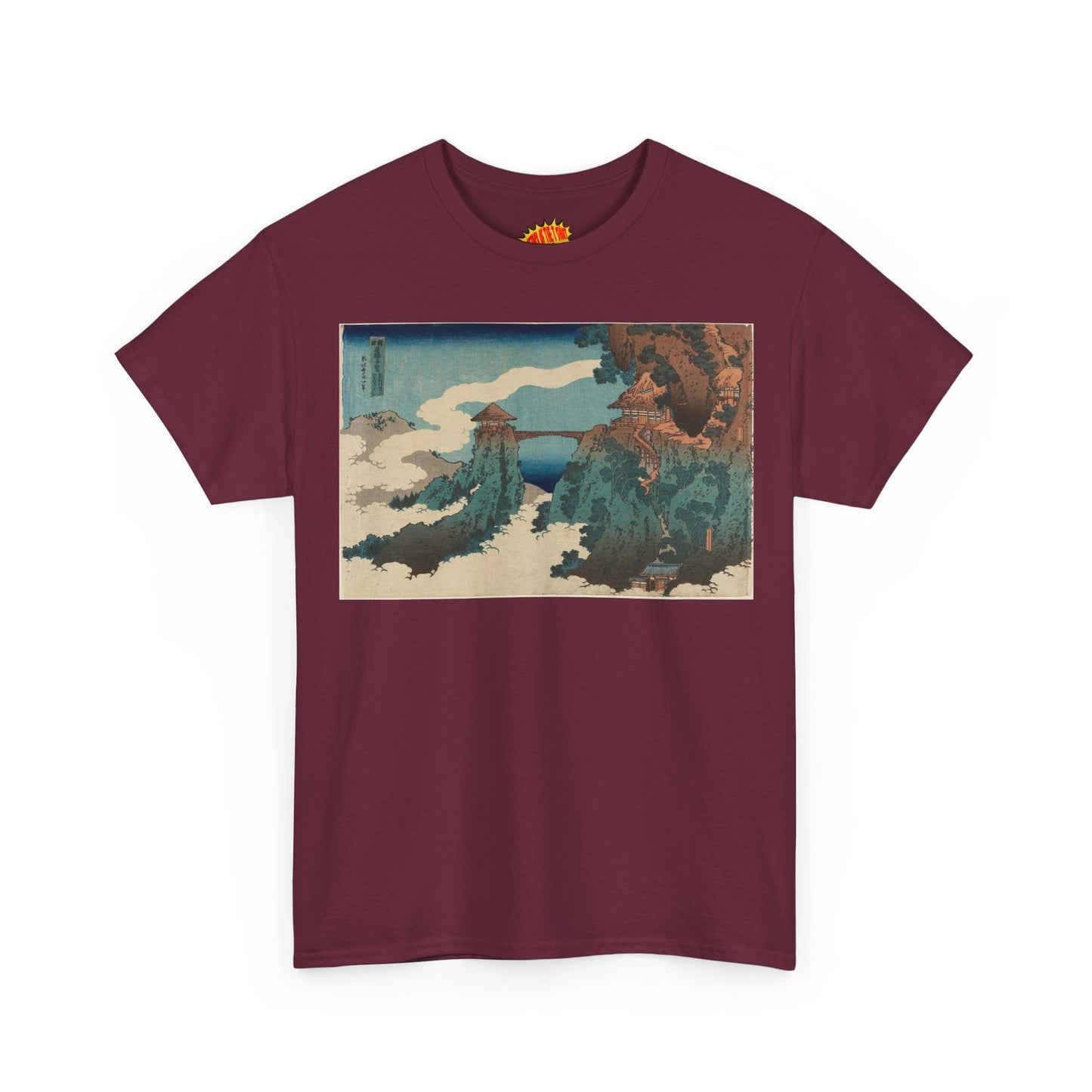 The Hanging-cloud Bridge by Katushika Hokusai - Heavy Cotton Tee *Dark Colors*