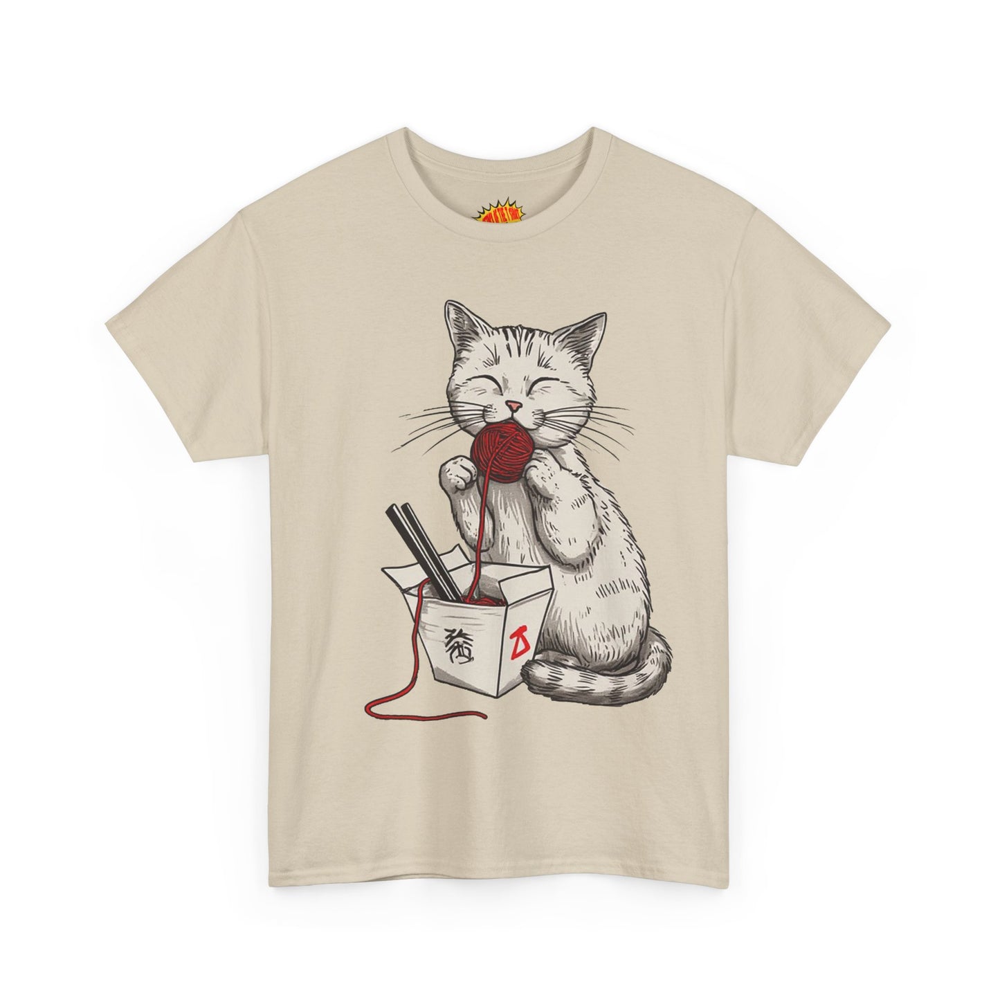 Cat w/Takeout Yarn Noodles Art Tee Shirt *Multiple Colors*
