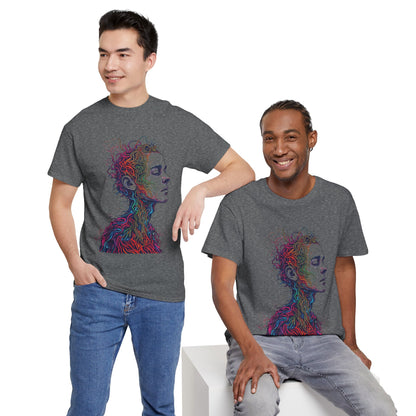 Multicolor Line Drawing Human Graphic Art Tee Shirt