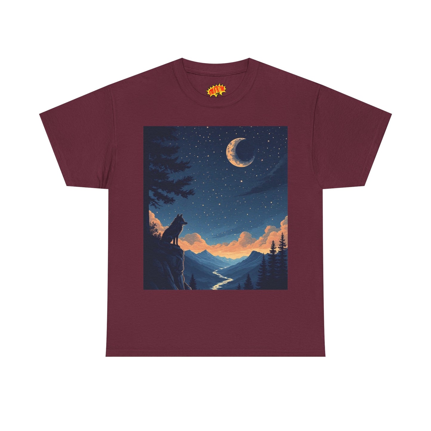 Wolf Silhouette with Sliver Moon Scene T-Shirt *Multiple Colors*