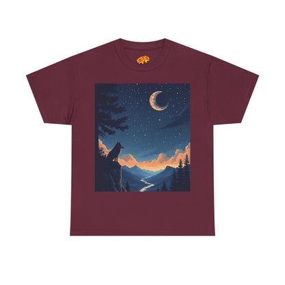 Wolf Silhouette with Sliver Moon Scene T-Shirt