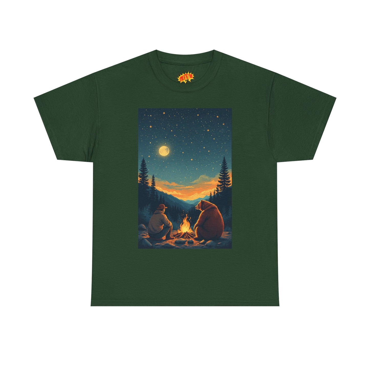 Mountain Man w/ Brown Bear Campfire Scene T-Shirt *Multiple Colors*