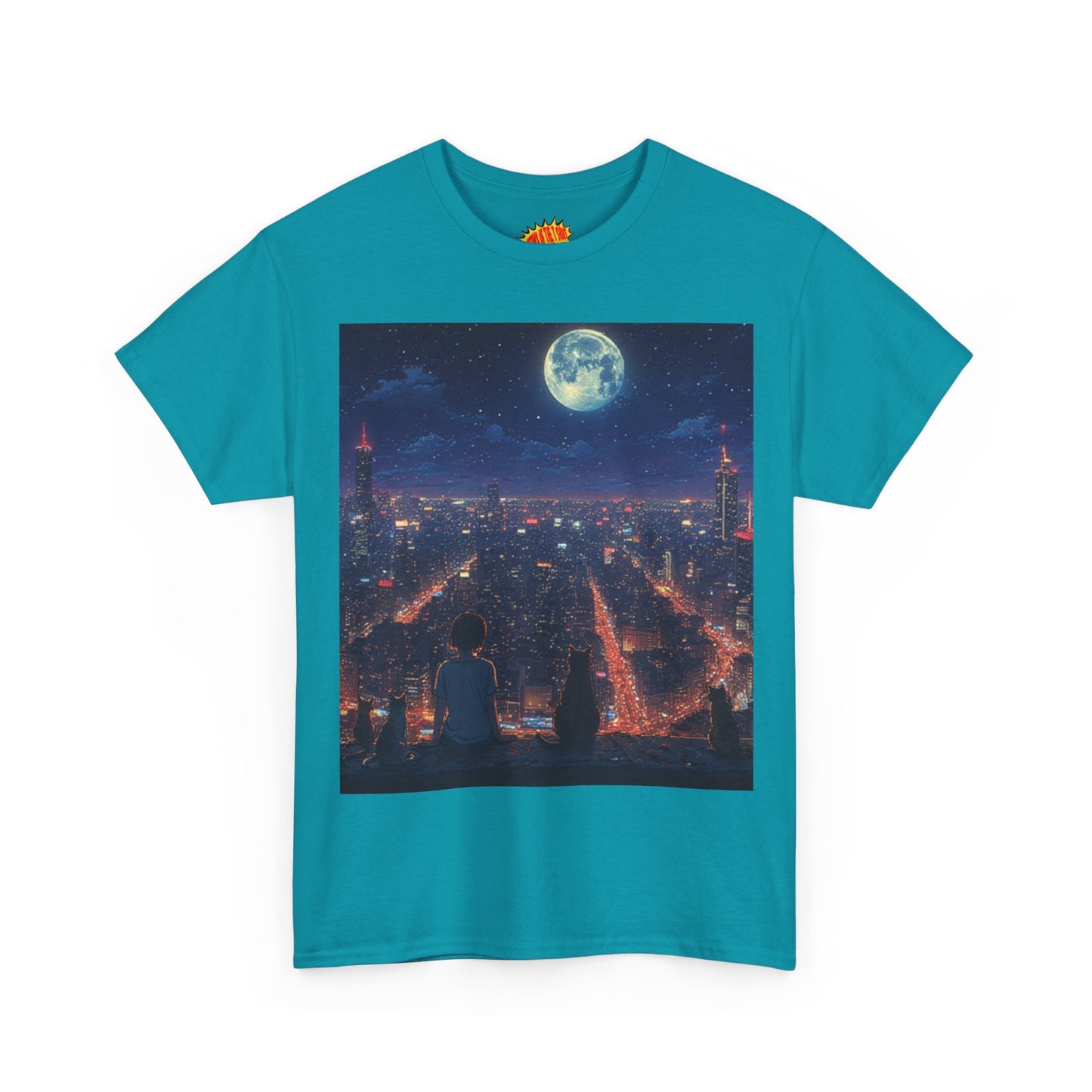 Anime City Neon Night Scene w/Cats T-Shirt *Multiple Colors*
