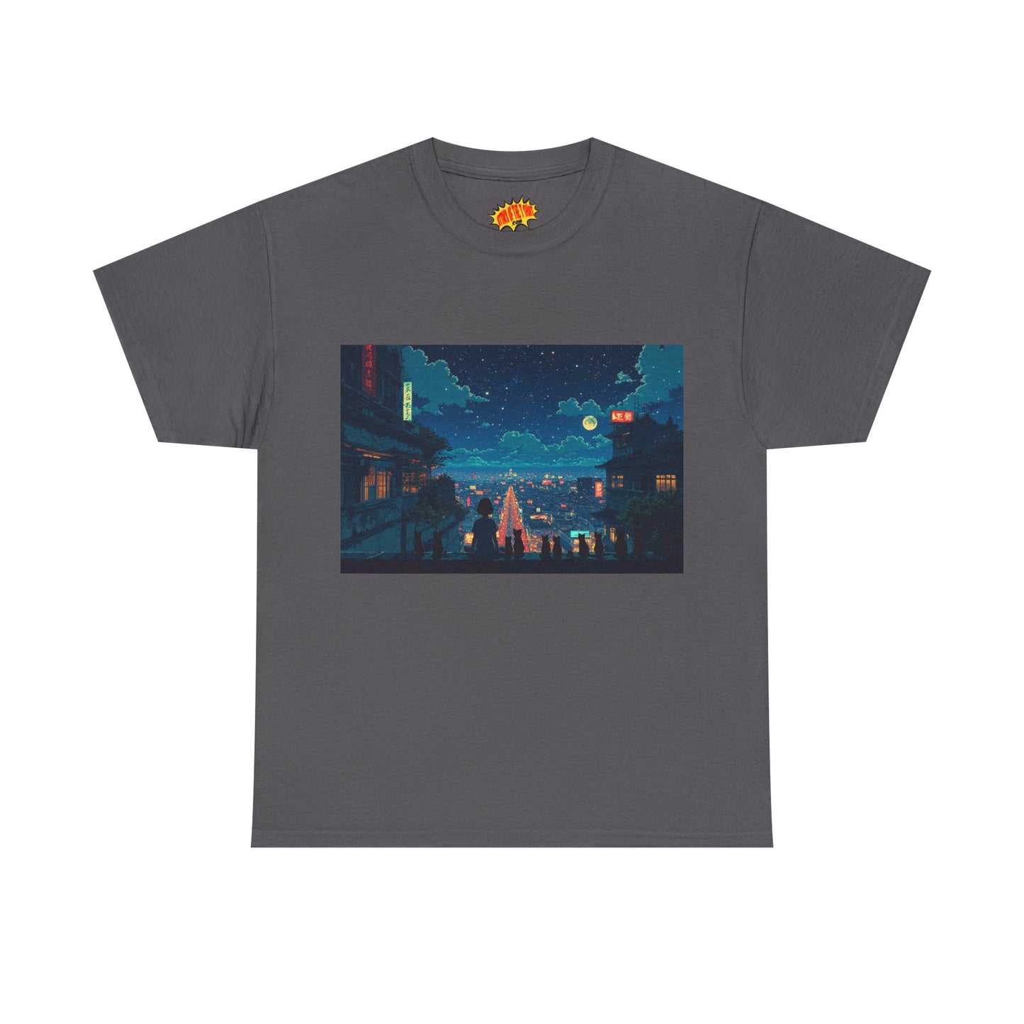 Anime Style City Scene w/Girl & Cats T-Shirt *Multiple Colors*