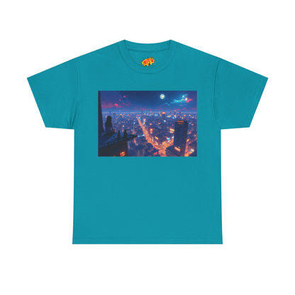 Nighttime Neon Anime Cityscape w/Cats T-Shirt