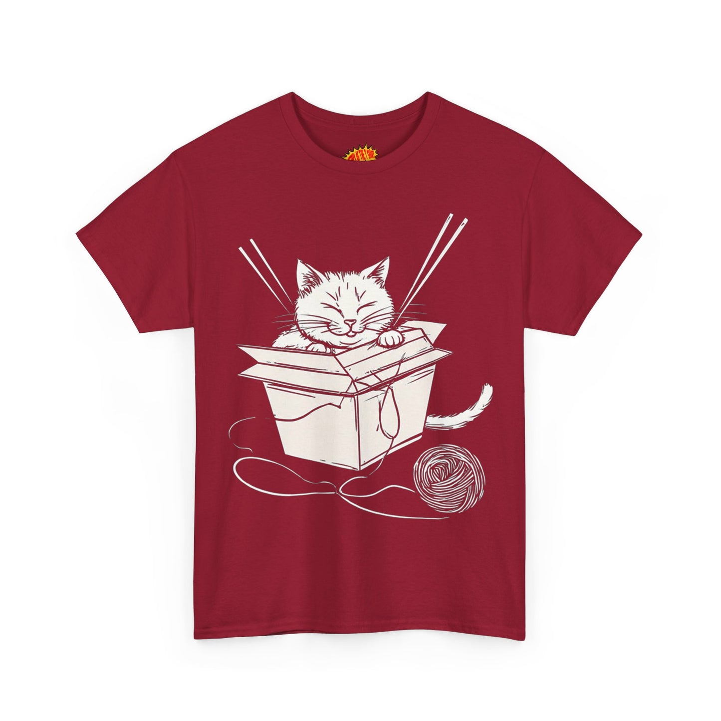 Cat w/Box + Yarn Ball Art Drawing Tee Shirt *Multiple Colors*