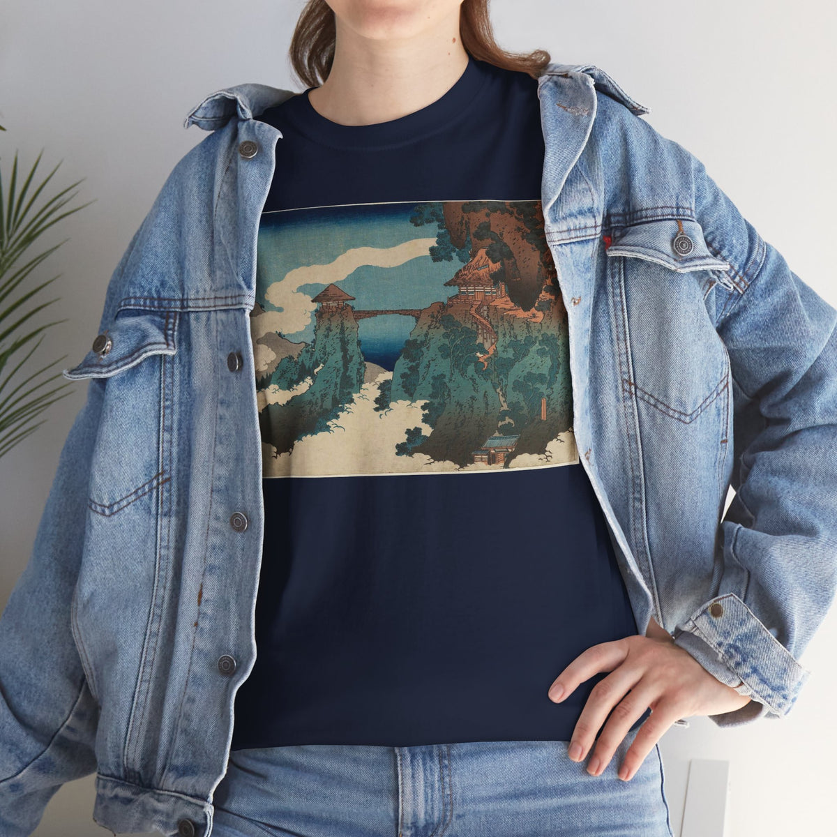 The Hanging-cloud Bridge by Katushika Hokusai - Heavy Cotton Tee *Dark Colors*