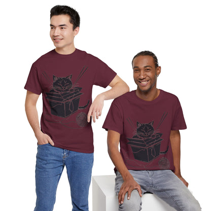 Black Cat w/Box + Yarn Ball Art Drawing Tee Shirt