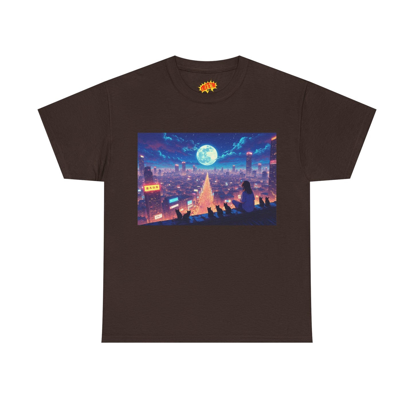 Anime Neon Night Cityscape w/Cats T-Shirt *Multiple Colors*