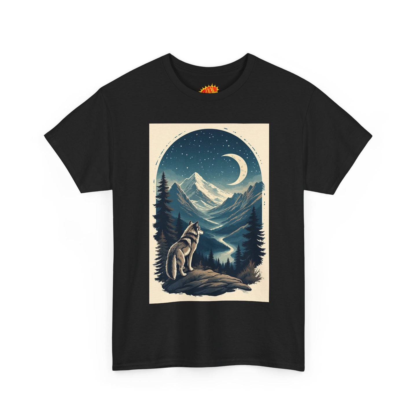 Wolf with Crescent Moon Scene T-Shirt *Multiple Colors*