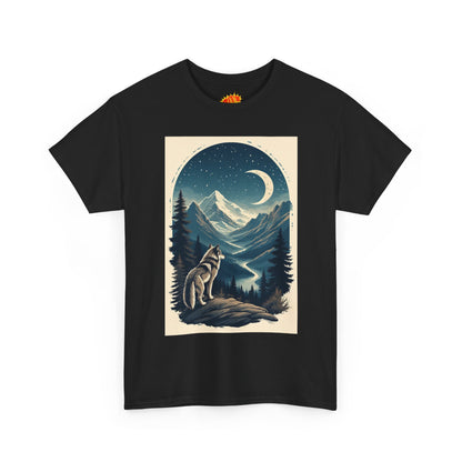 Wolf with Crescent Moon Scene T-Shirt