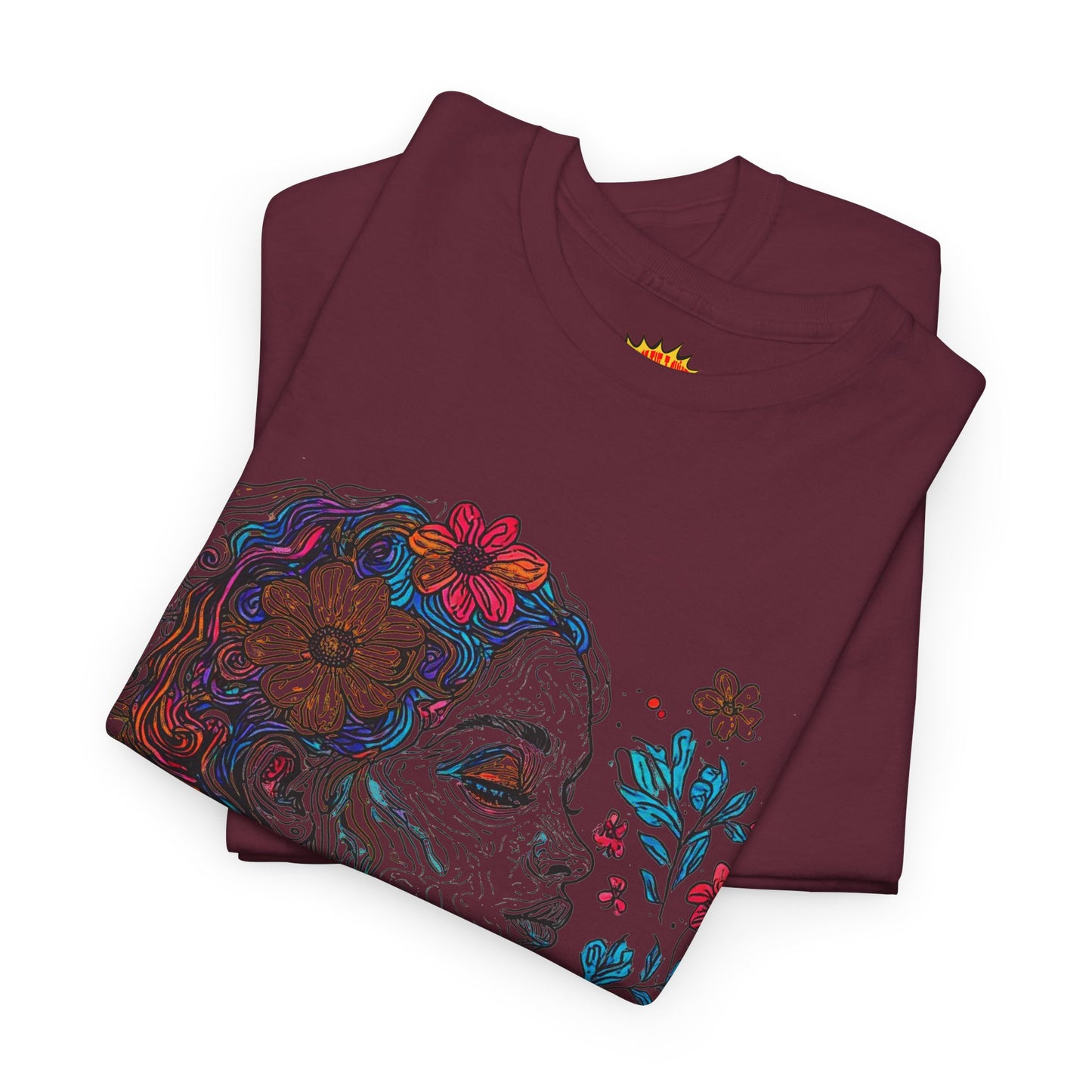 Multicolor Line Drawing Human Graphic Flower Art Tee Shirt *Multiple Colors*