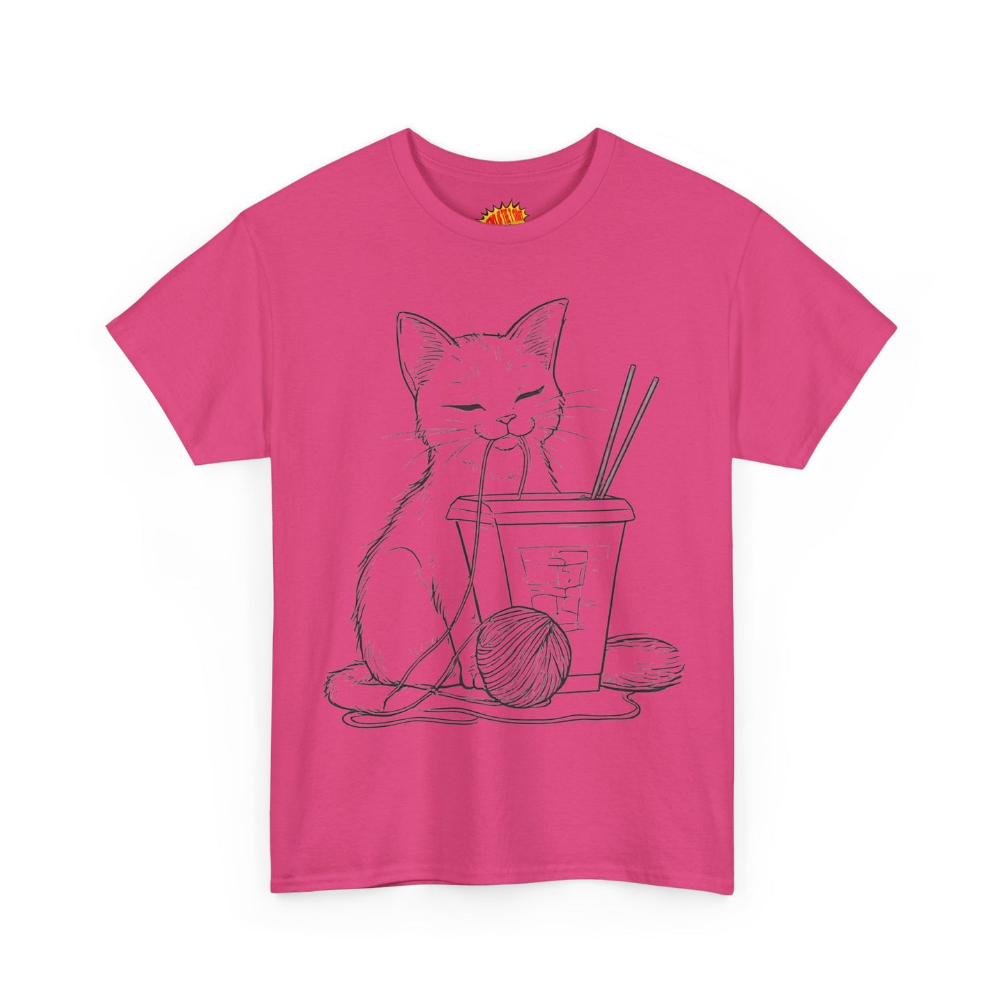 Cat w/Takeout + Yarn Ball Line Drawing Tee Shirt *Multiple Colors*