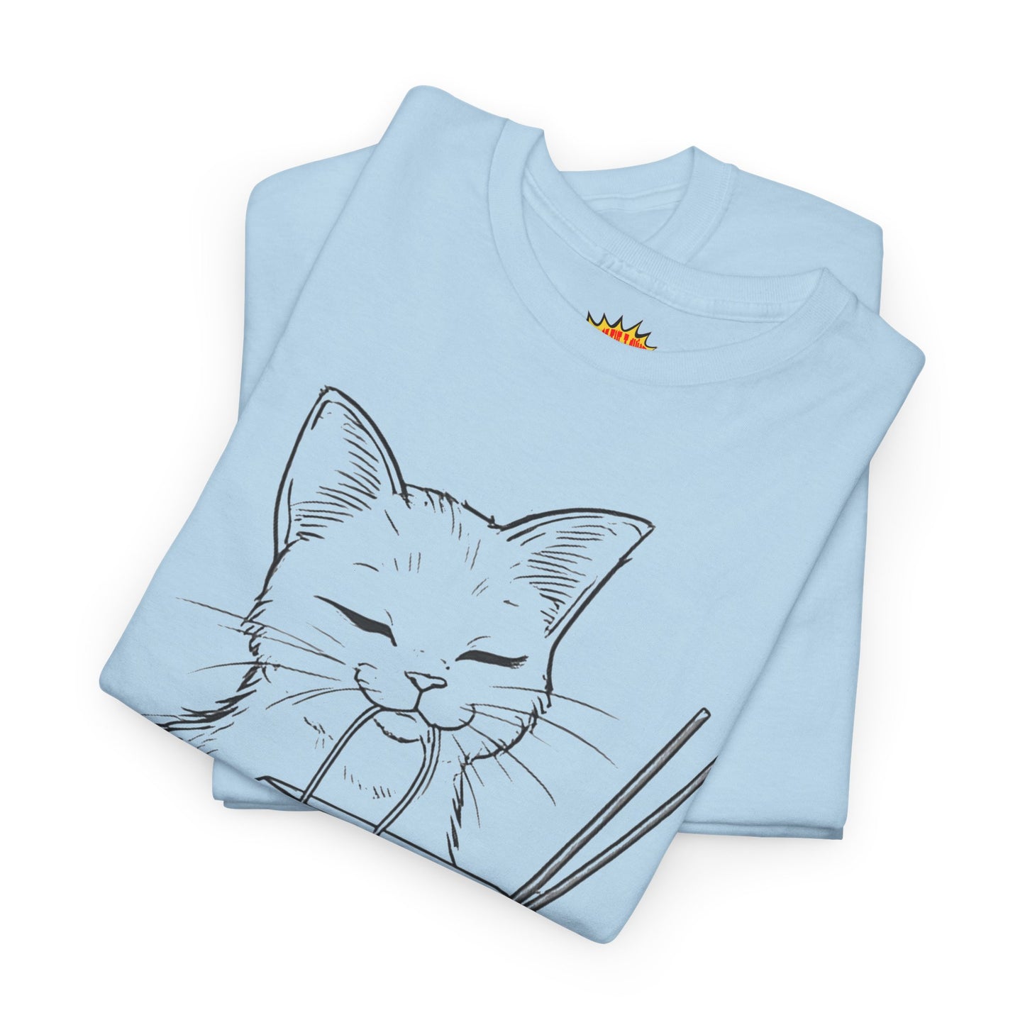 Cat w/Takeout + Yarn Ball Line Drawing Tee Shirt *Multiple Colors*