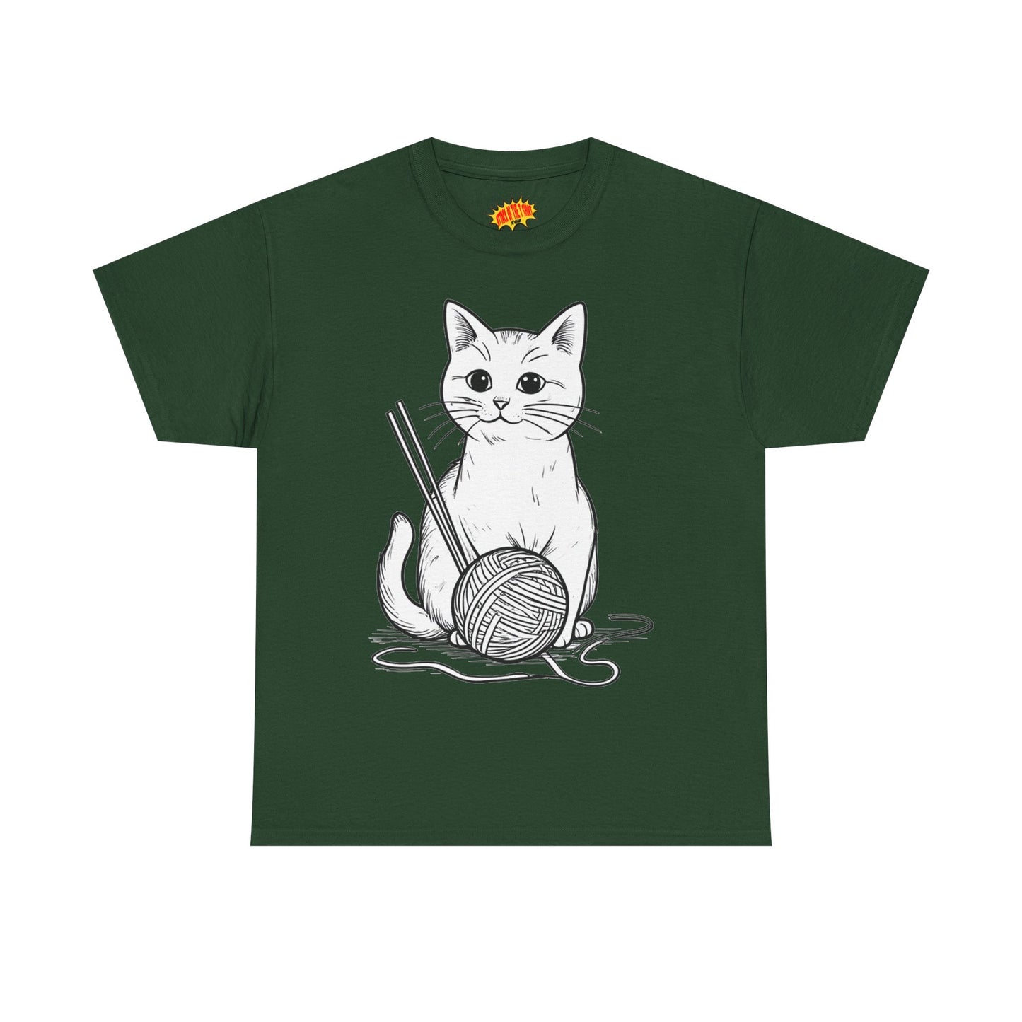 White Cat w/Yarn Ball Art Tee Shirt *Multiple Colors*